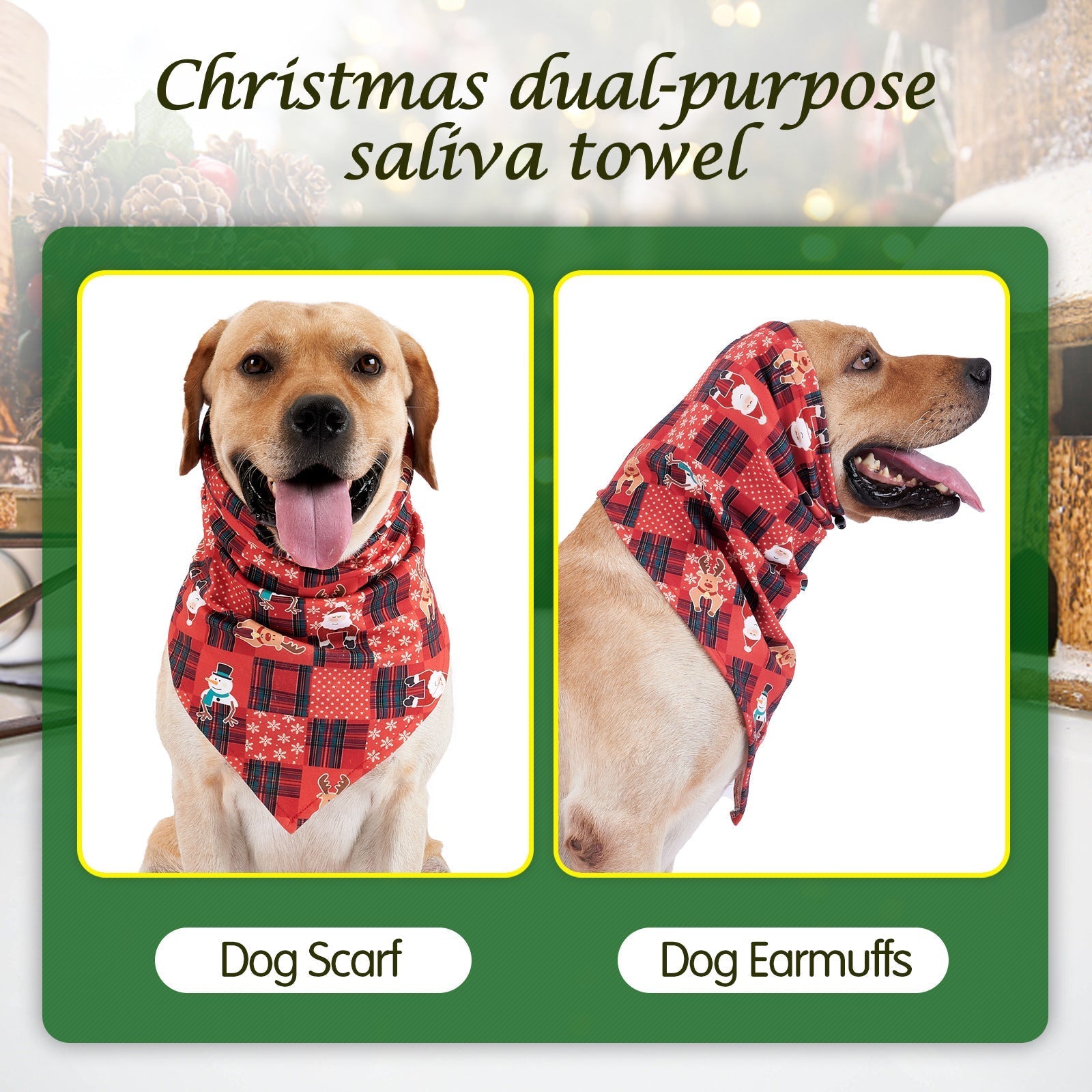 HKM-4137149 Stylish Velvet Dog Headscarf in Halloween Red and Green - Available in Sizes S, M, L