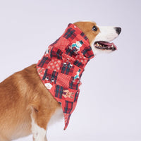 HKM-4137149 Stylish Velvet Dog Headscarf in Halloween Red and Green - Available in Sizes S, M, L