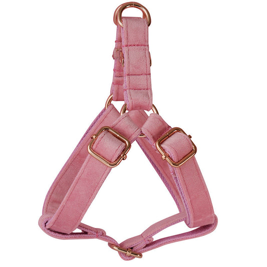 HKM-4138813 Rose Gold Buckle Flannelette Dog Harness Set with Leash, Bow and Flower Accents
