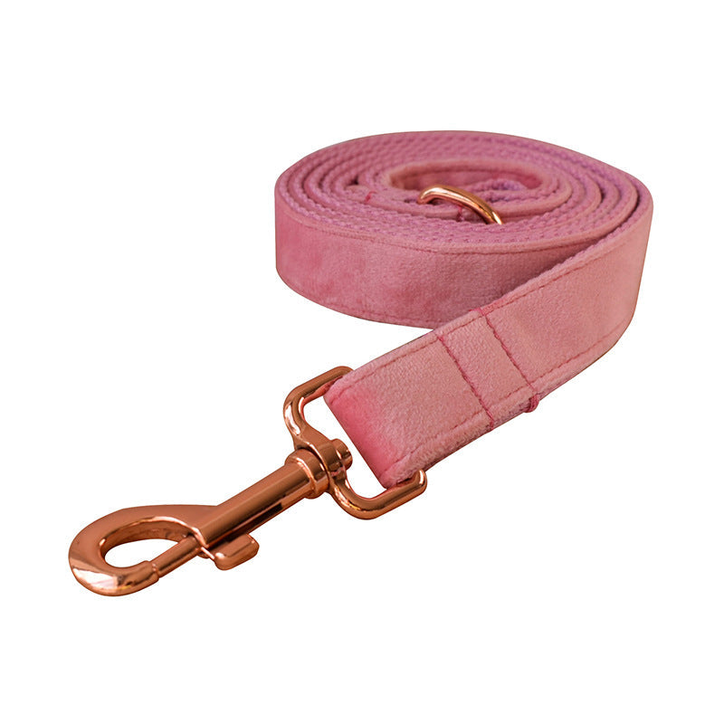 HKM-4138813 Rose Gold Buckle Flannelette Dog Harness Set with Leash, Bow and Flower Accents