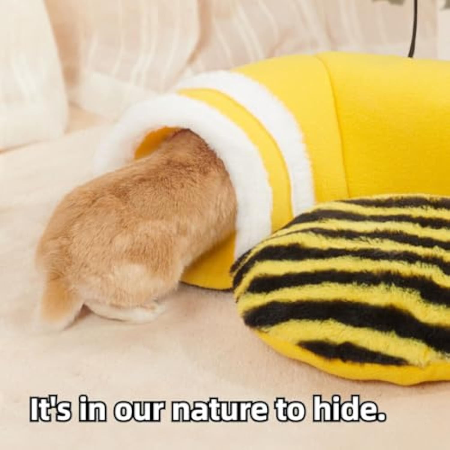 HKM-4139581 Soft Bee-Shaped Tunnel Bed for Small Animals, Removable Guinea Pig Tunnels and Tubes, Suitable for Rats, Hamsters, Hedgehogs, and Chinchillas