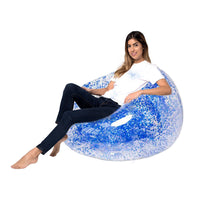 HKM-413971 Transparent Inflatable Sequin Lazy Sofa - 100x100x85 cm, PVC Material, Lightweight Design