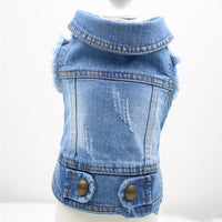 HKM-4140093 Stylish Denim Vest for Pets - Retro Scratch Pattern for Autumn and Winter