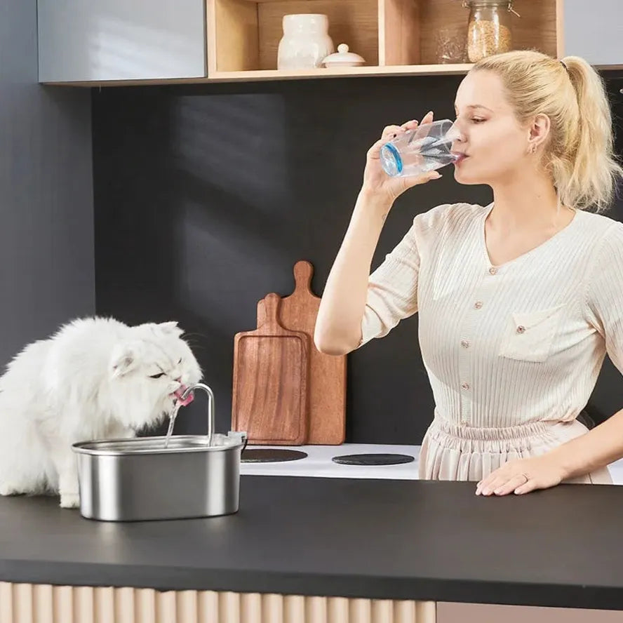 HKM-414035 Wireless Charging 3.2L Stainless Steel Pet Water Fountain for Cats and Dogs
