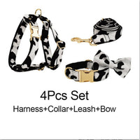 HKM-4141501 Cows Print Dog Collar Bow and Vest Set with Leash and Waste Bag