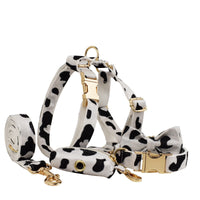 HKM-4141501 Cows Print Dog Collar Bow and Vest Set with Leash and Waste Bag