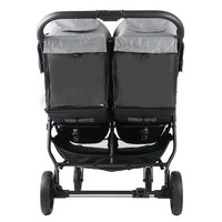 HKM-4142419 side-by-side twin stroller angled view with black footmuffs