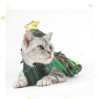 HKM-4143677 Christmas Tree Cape Pet Costume with Star Hat for Cats - Small Clothes Suit