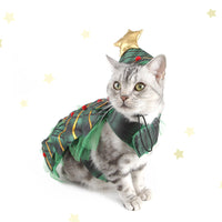 HKM-4143677 Christmas Tree Cape Pet Costume with Star Hat for Cats - Small Clothes Suit