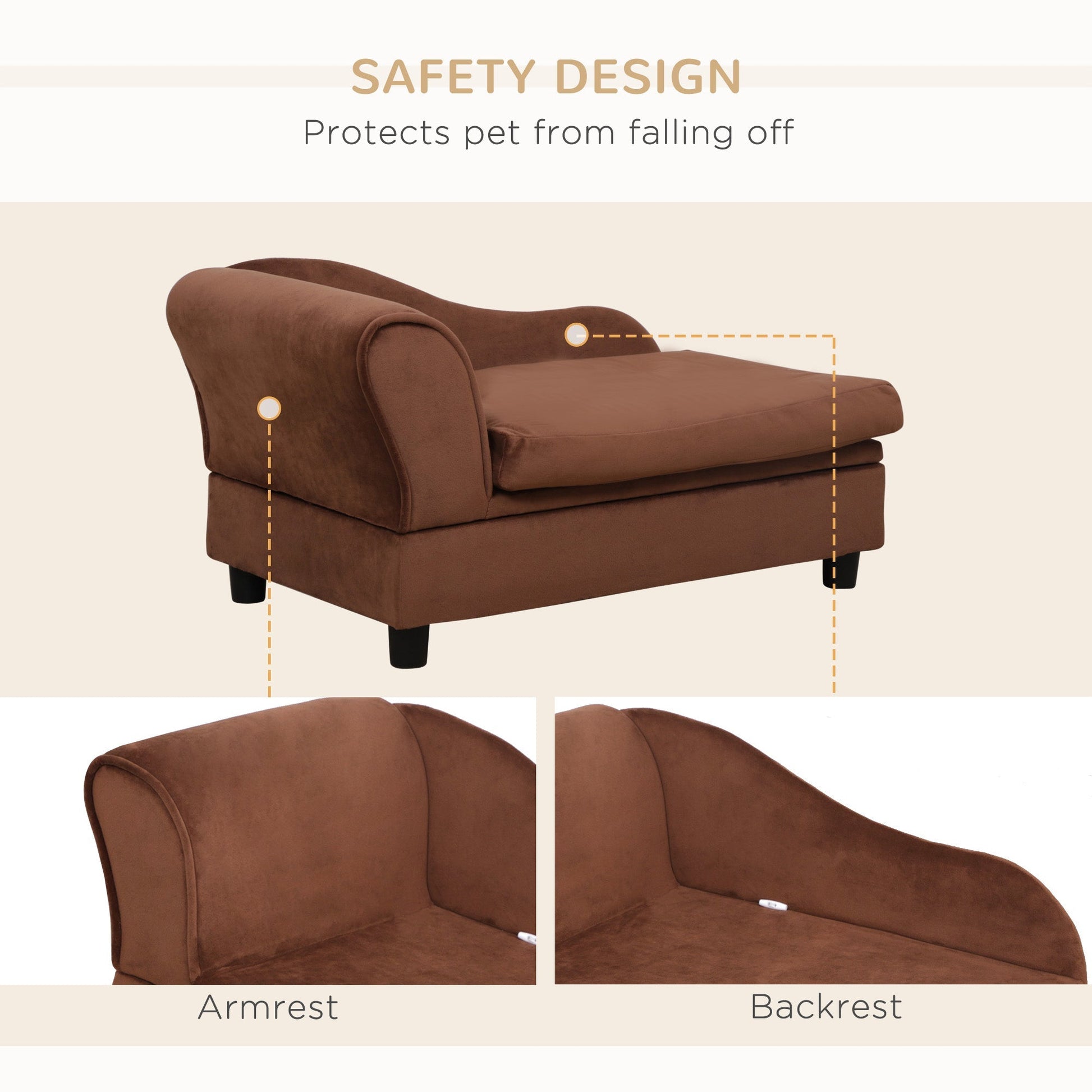 HKM-4143933 Cozy Pet Sofa Bed with Storage for Cats and Small Dogs - Brown