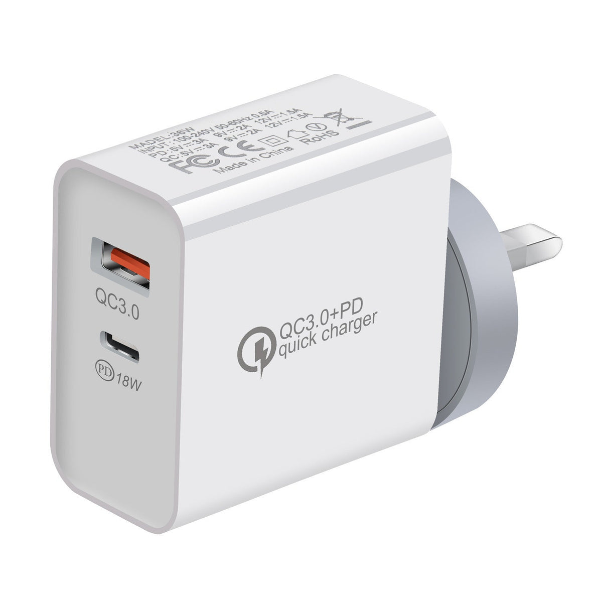 HKM-414483 36W Dual Port PD USB-C Mobile Phone Charger for Efficient Charging