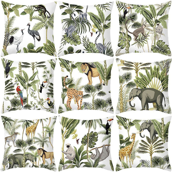 HKM-414483 Tropical Plants Printed Pillowcase in Summer Peach Skin Fabric for Living Room 45x45cm