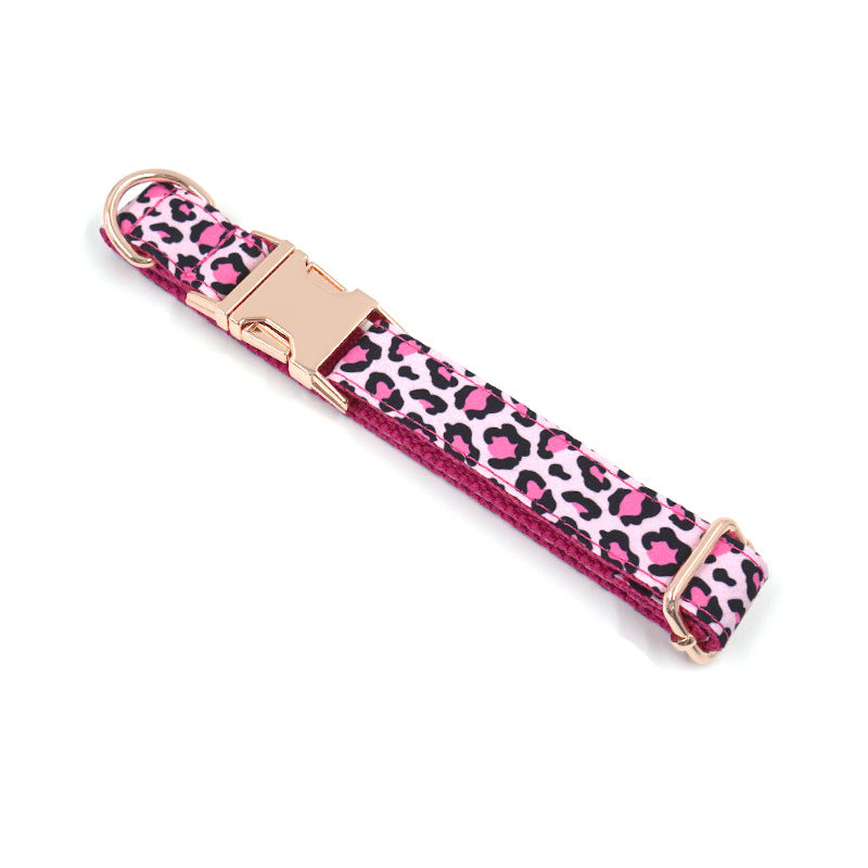 HKM-4145085 Leopard Print and Rose Gold Pet Collar and Leash Set for Dogs
