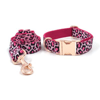 HKM-4145085 Leopard Print and Rose Gold Pet Collar and Leash Set for Dogs