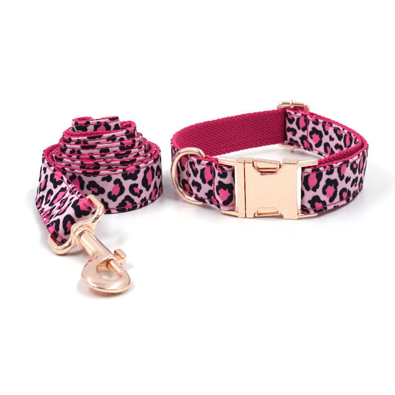 HKM-4145085 Leopard Print and Rose Gold Pet Collar and Leash Set for Dogs