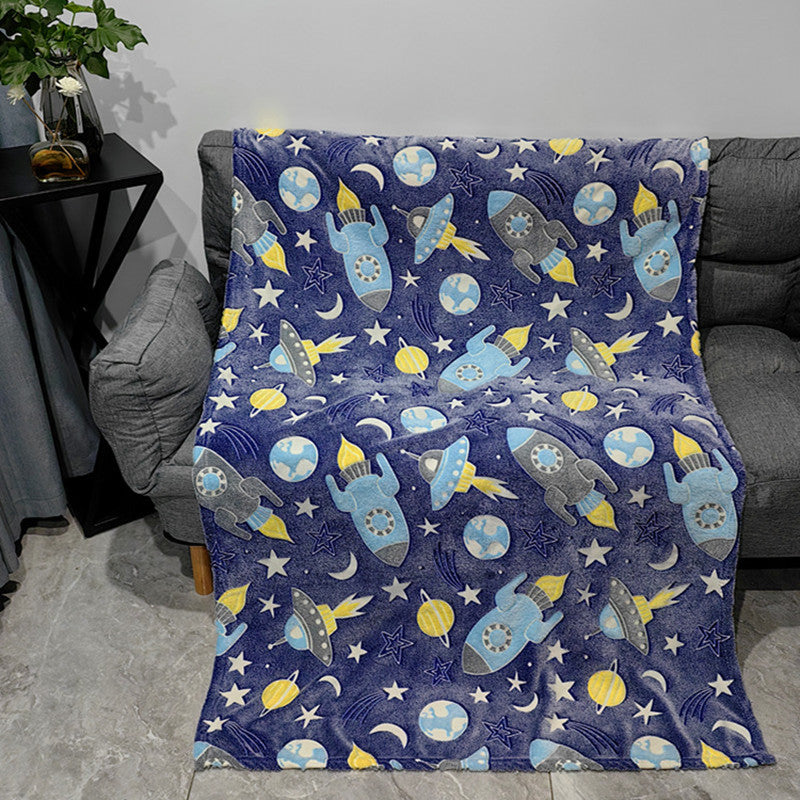 HKM-414739 Luminous Rocket Flannel Blanket - Cozy Polyester Blanket 100x120cm