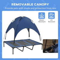 HKM-4149693 Elevated 48" x 36" Dog Cot with Canopy Shade & UV Protection, Dark Blue