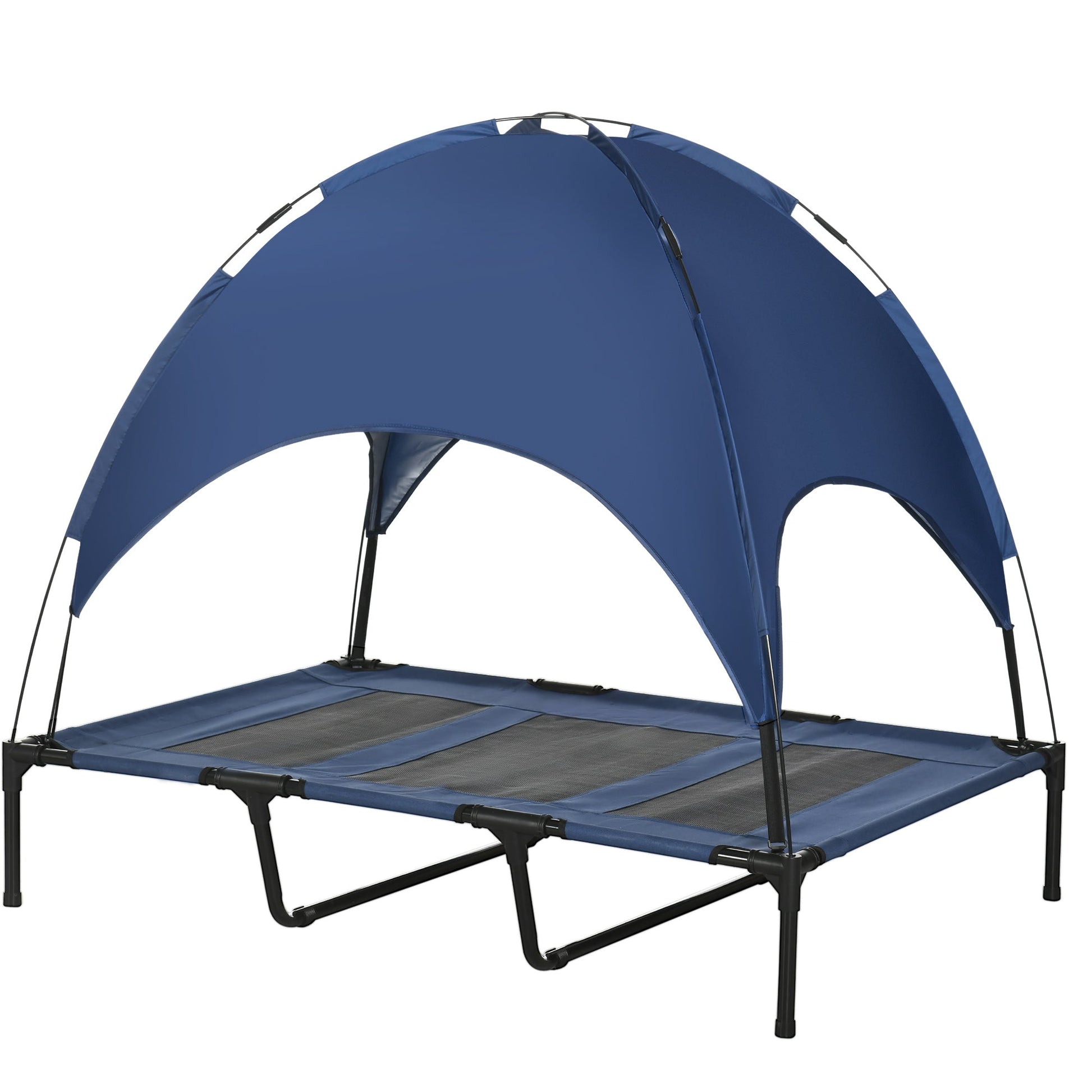 HKM-4149693 Elevated 48" x 36" Dog Cot with Canopy Shade & UV Protection, Dark Blue