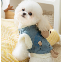 HKM-4149821 Three-Dimensional Bear Denim Vest for Dogs and Cats, Warm Cotton Coat for Autumn and Winter