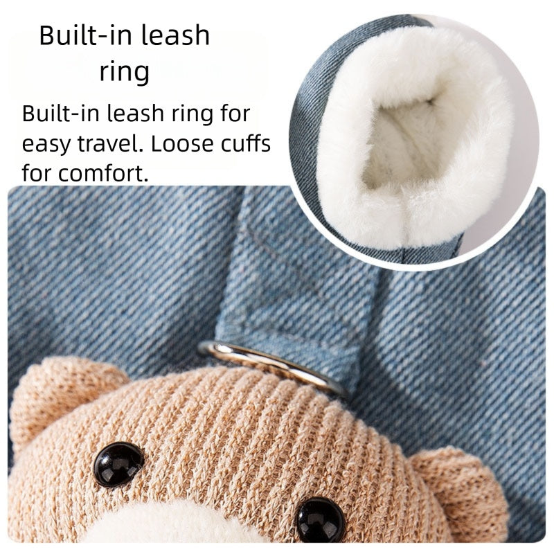 HKM-4149821 Three-Dimensional Bear Denim Vest for Dogs and Cats, Warm Cotton Coat for Autumn and Winter