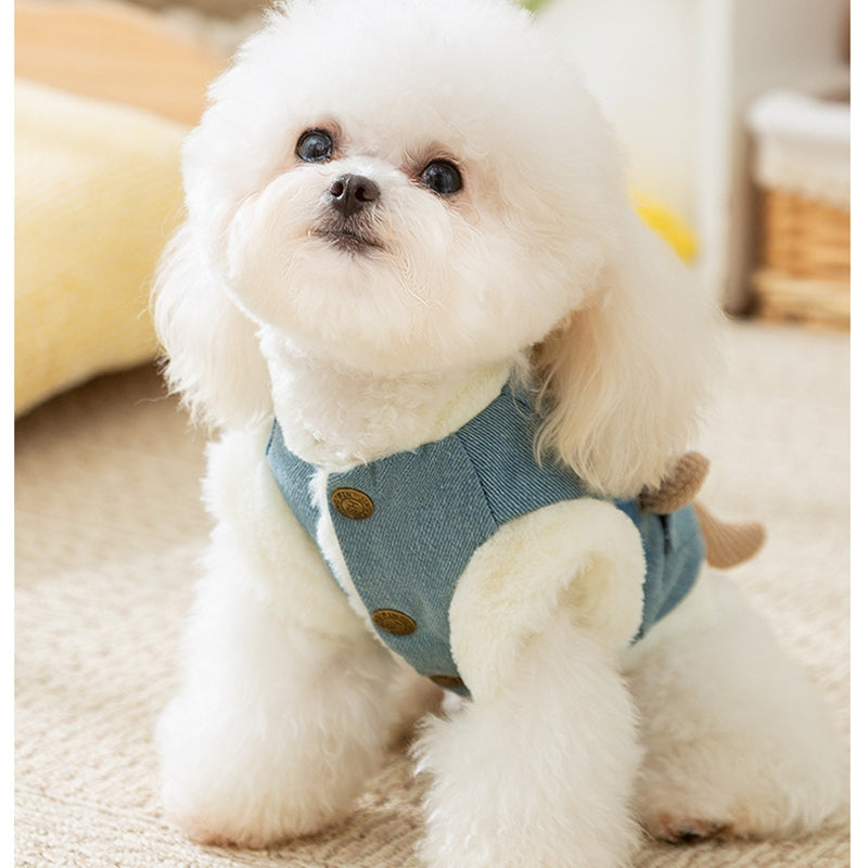 HKM-4149821 Three-Dimensional Bear Denim Vest for Dogs and Cats, Warm Cotton Coat for Autumn and Winter