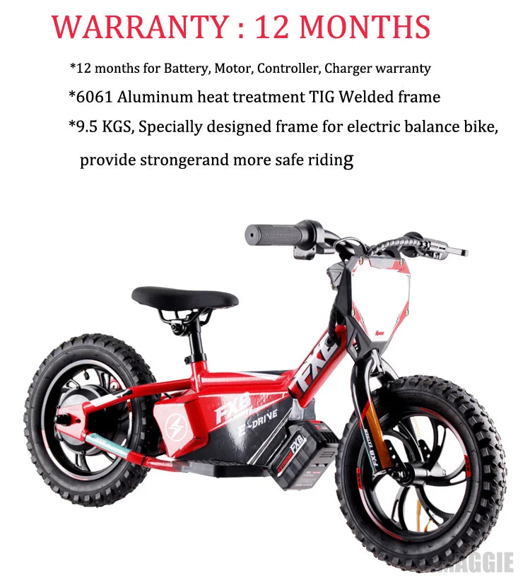 HKM-414995 Electric Balance Bike for Kids, 12 Inch, 36V 2.5AH, Suitable for Ages 3-8, Aluminum Frame, Disc Brake, 2 Speed Options