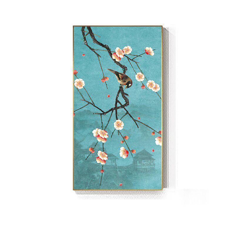 HKM-415251 Cherry Blossom Green Canvas Wall Art - Frameless 50x90cm Poster