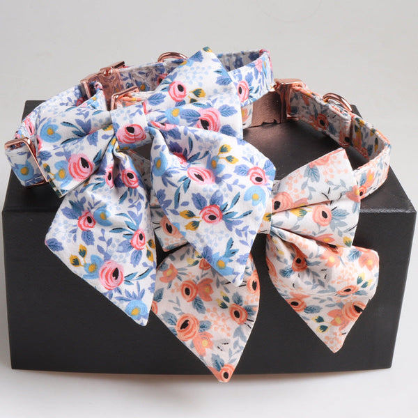 HKM-4153021 Fashionable Cotton Print Bow Collar for Dogs - Orange and Blue Options