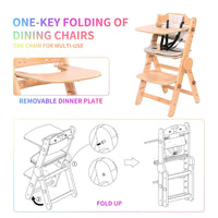 HKM-415443 Adjustable Wooden High Chair for Children - Folding Dining Chair