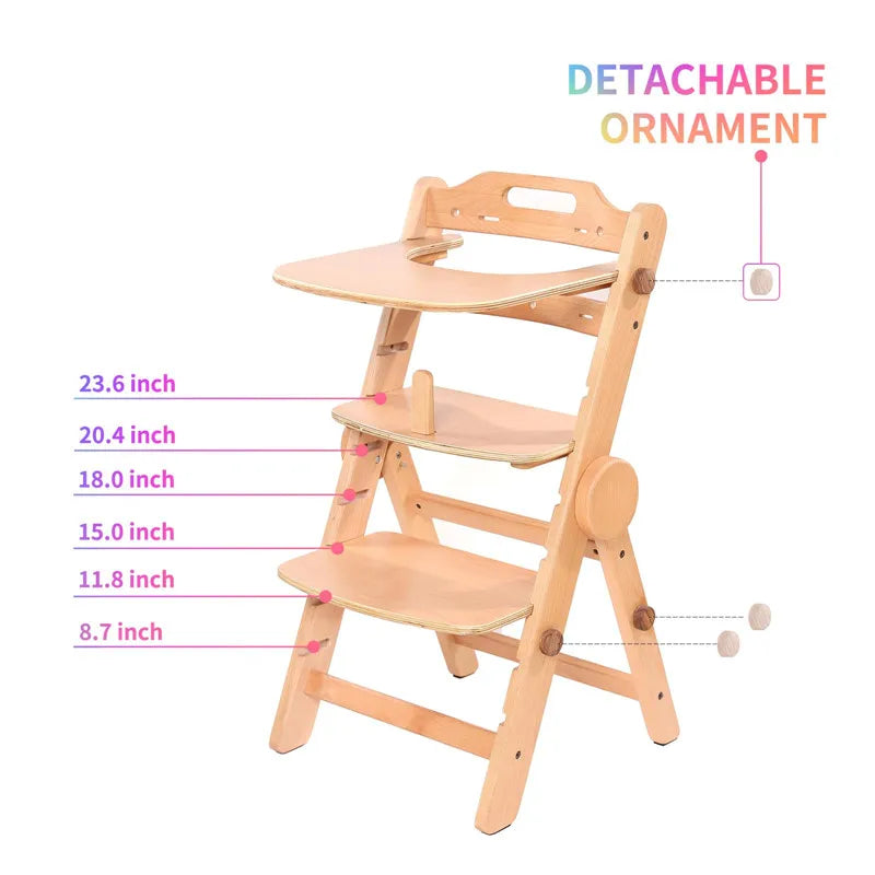 HKM-415443 Adjustable Wooden High Chair for Children - Folding Dining Chair