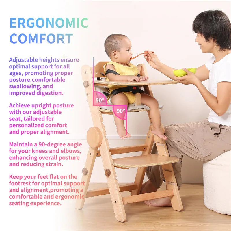 HKM-415443 Adjustable Wooden High Chair for Children - Folding Dining Chair