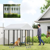 HKM-4154685 Large Outdoor Dog Kennel with Roof, Escape-proof Lock, Waterproof & UV-Resistant Cover, 6' x 6' x 6'