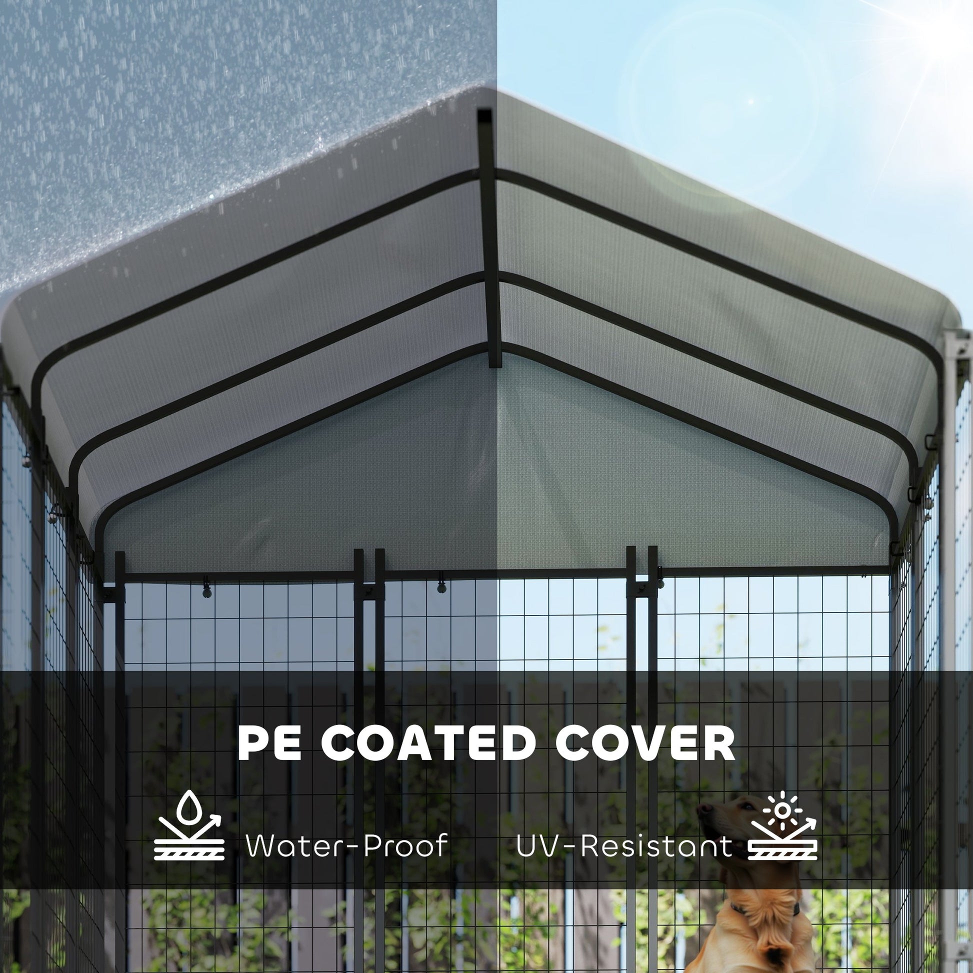 HKM-4154685 Large Outdoor Dog Kennel with Roof, Escape-proof Lock, Waterproof & UV-Resistant Cover, 6' x 6' x 6'