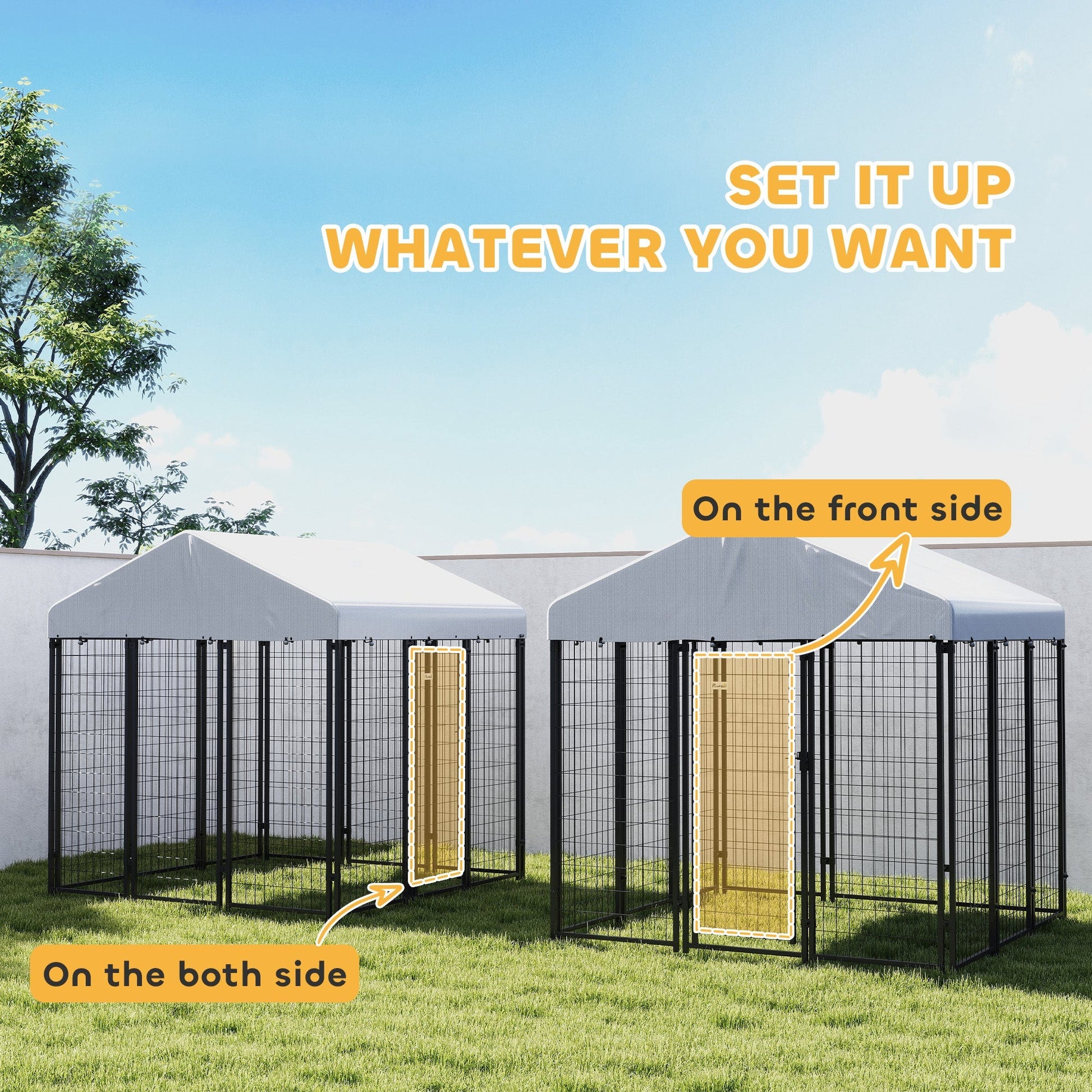 HKM-4154685 Large Outdoor Dog Kennel with Roof, Escape-proof Lock, Waterproof & UV-Resistant Cover, 6' x 6' x 6'