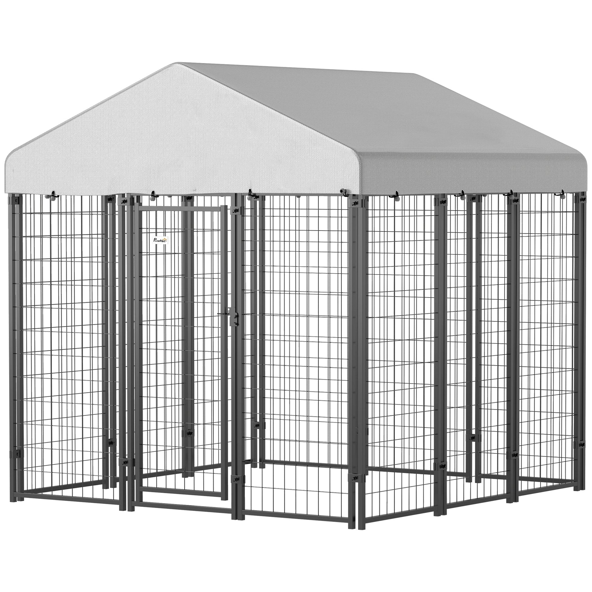 HKM-4154685 Large Outdoor Dog Kennel with Roof, Escape-proof Lock, Waterproof & UV-Resistant Cover, 6' x 6' x 6'