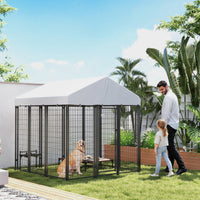 HKM-4154685 Large Outdoor Dog Kennel with Roof, Escape-proof Lock, Waterproof & UV-Resistant Cover, 6' x 6' x 6'