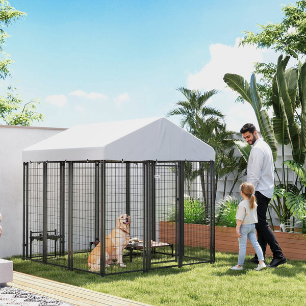 HKM-4154685 Large Outdoor Dog Kennel with Roof, Escape-proof Lock, Waterproof & UV-Resistant Cover, 6' x 6' x 6'