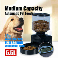 HKM-4154813 Automatic Pet Food Dispenser with Timing Function, 5.5L Capacity, Plastic Feed Container in Black and Red