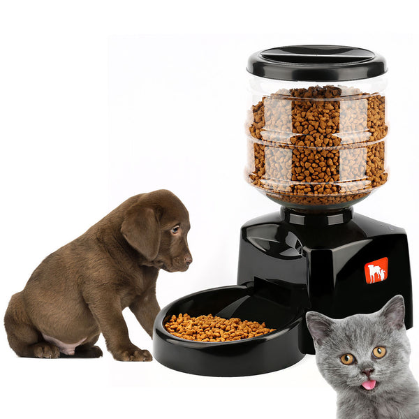 HKM-4154813 Automatic Pet Food Dispenser with Timing Function, 5.5L Capacity, Plastic Feed Container in Black and Red