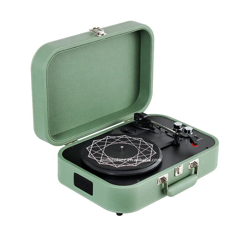 HKM-415571 Bluetooth Vinyl Record Player with PU Leather Elliptic Design Suitcase