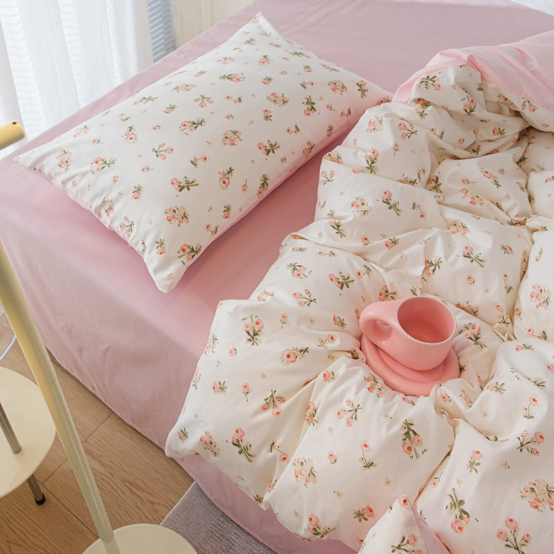 HKM-415571 Washed Cotton Cartoon & Floral Bed Sheet Set - Three or Four-Piece Options