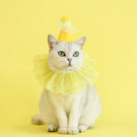HKM-4155837 Rhinestone Two-Piece Cat Outfit with Bib and Hat - Available in Pink, Blue, and Yellow