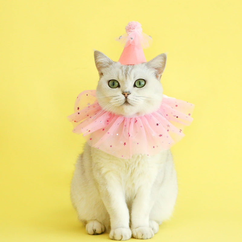 HKM-4155837 Rhinestone Two-Piece Cat Outfit with Bib and Hat - Available in Pink, Blue, and Yellow