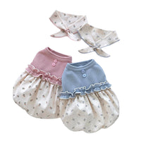 HKM-4156605 Floral Velvet Bubble Skirt Vest with Matching Scarf for Pets