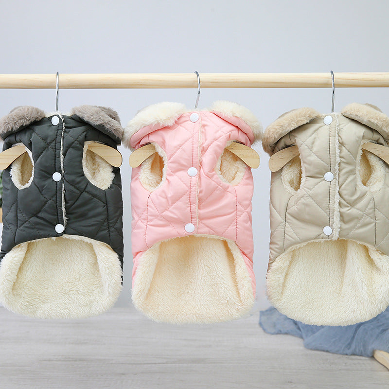 HKM-4157373 Cozy Cotton-Padded Jacket for Pets in Pink, Dark Green, and Beige