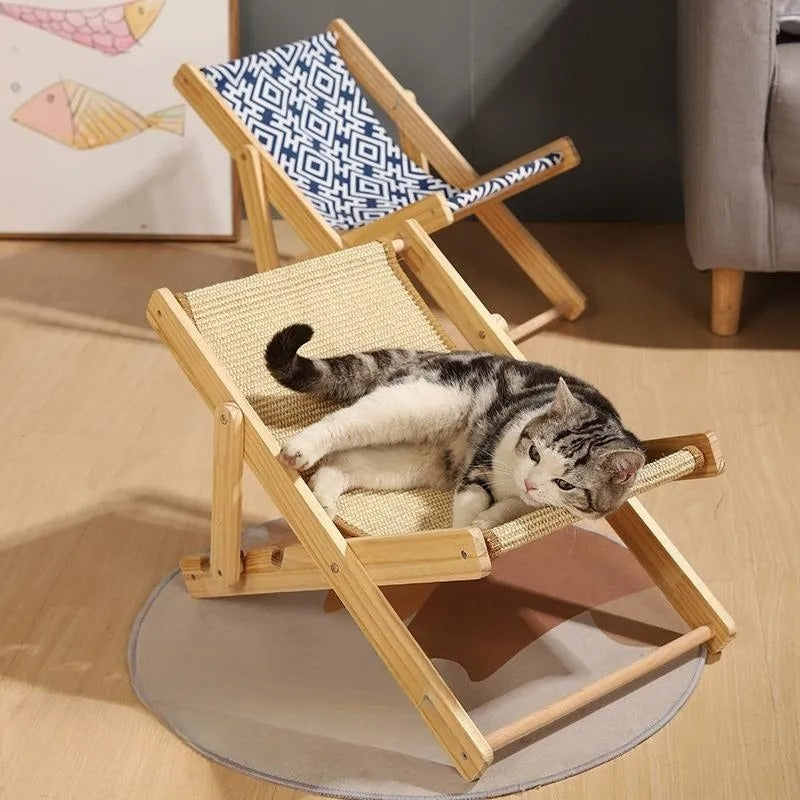 HKM-4158397 Solid Wood Cat Climbing Frame Recliner in Canvas and Sisal Styles