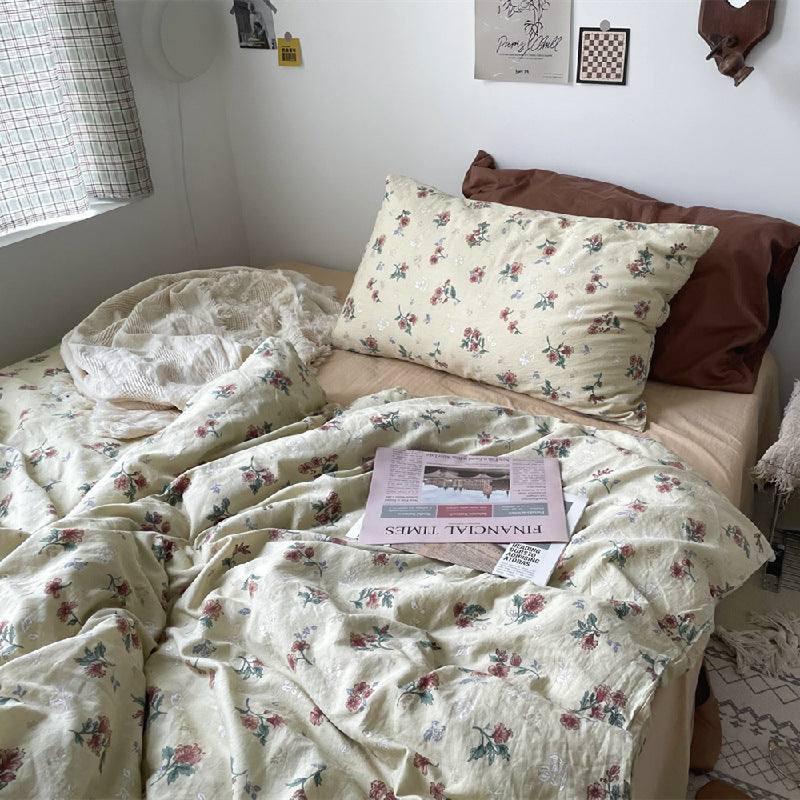 HKM-415891 Retro Floral Cotton Bedding Set - Available in Multiple Sizes and Styles