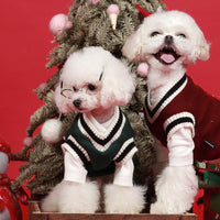 HKM-4159165 Knitted Cotton V-Neck Vest for Pets - Autumn Winter in Green, Wine Red, Khaki
