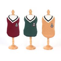 HKM-4159165 Knitted Cotton V-Neck Vest for Pets - Autumn Winter in Green, Wine Red, Khaki