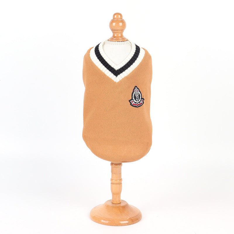 HKM-4159165 Knitted Cotton V-Neck Vest for Pets - Autumn Winter in Green, Wine Red, Khaki